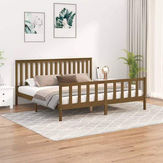 vidaXL Bed Frame with Headboard Honey Brown 200x200 cm Solid Wood Pine