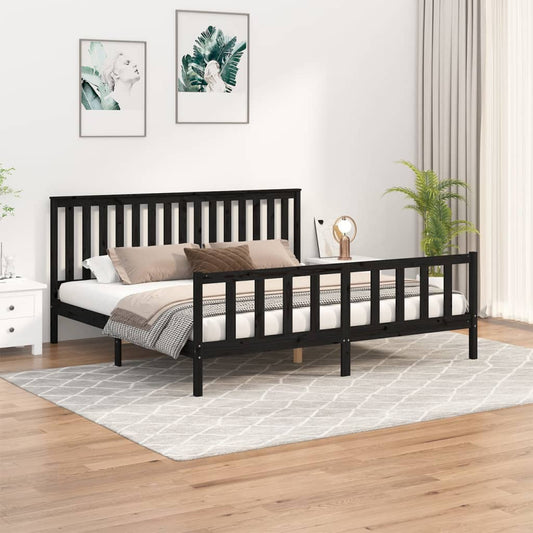 vidaXL Bed Frame with Headboard Black 200x200 cm Solid Wood Pine