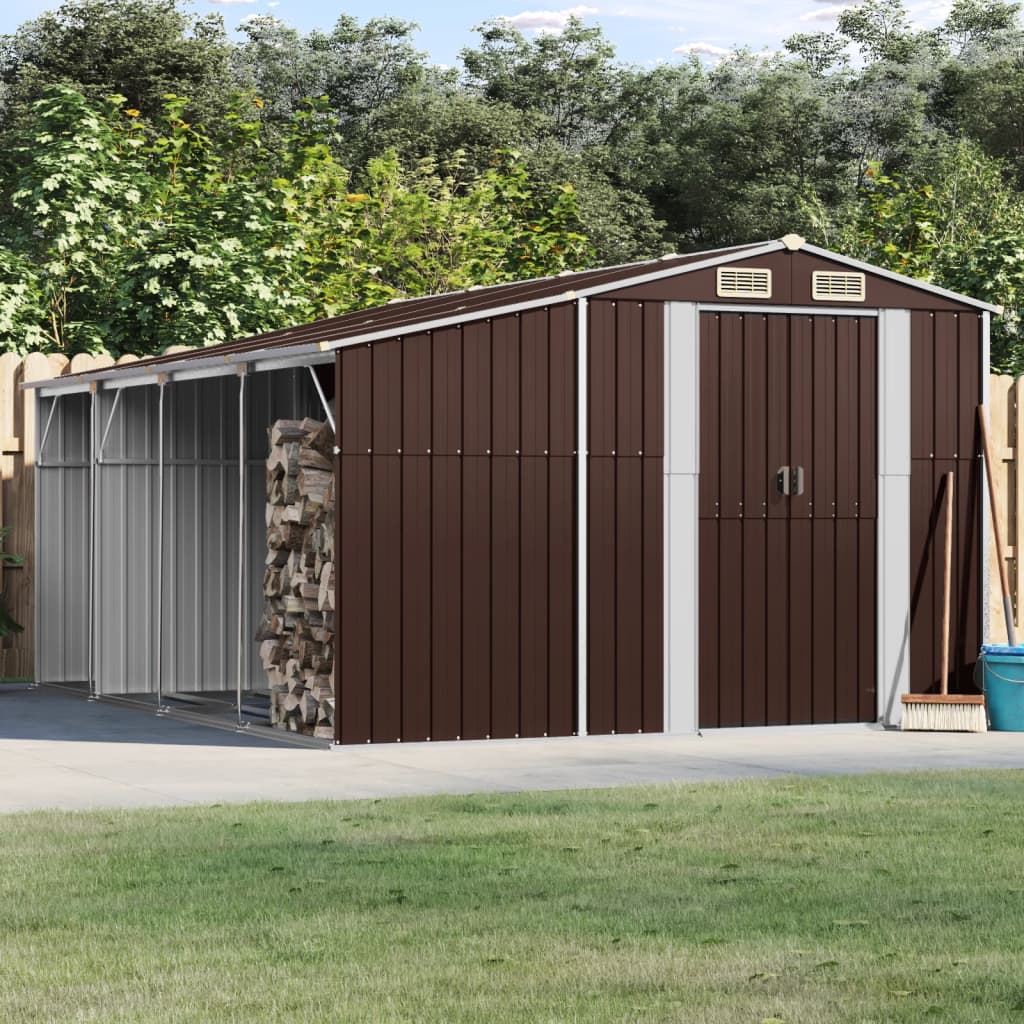 vidaXL Garden Shed Brown 277x365.5x179 cm Galvanised Steel