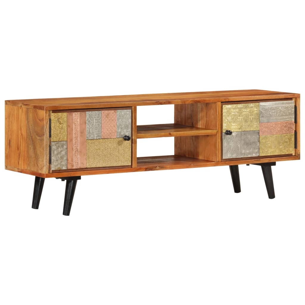 vidaXL TV Cabinet with Doors 112x30x40 cm Solid Wood Acacia and Metal
