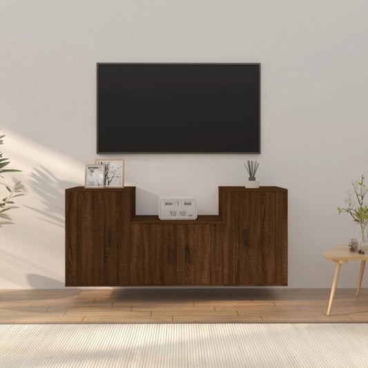 vidaXL 3 Piece TV Cabinet Set Brown Oak Engineered Wood