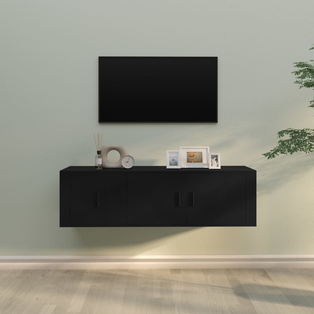 vidaXL 2 Piece TV Cabinet Set Black Engineered Wood