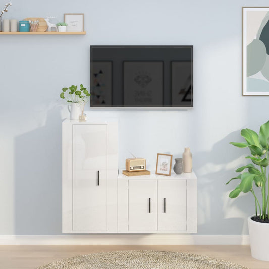 vidaXL 2 Piece TV Cabinet Set High Gloss White Engineered Wood