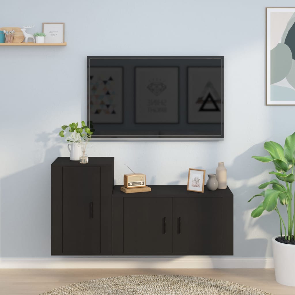 vidaXL 2 Piece TV Cabinet Set Black Engineered Wood