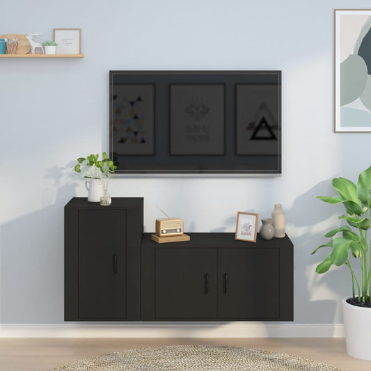 vidaXL 2 Piece TV Cabinet Set Black Engineered Wood