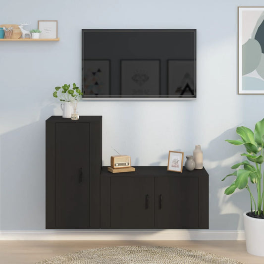 vidaXL 2 Piece TV Cabinet Set Black Engineered Wood