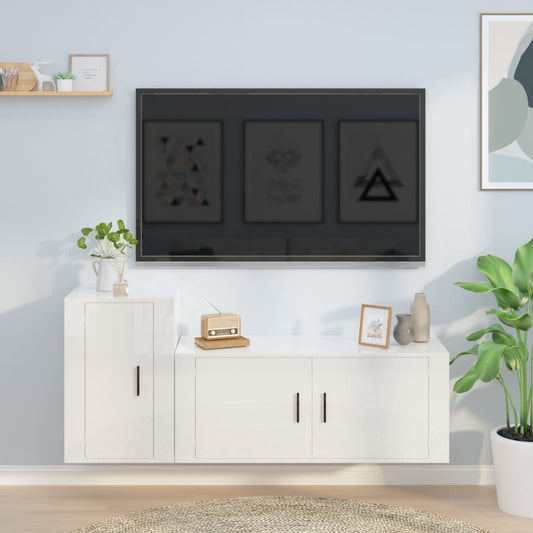 vidaXL 2 Piece TV Cabinet Set High Gloss White Engineered Wood