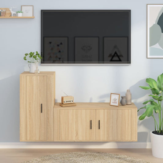 vidaXL 2 Piece TV Cabinet Set Sonoma Oak Engineered Wood