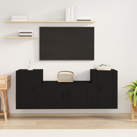vidaXL 3 Piece TV Cabinet Set Black Engineered Wood