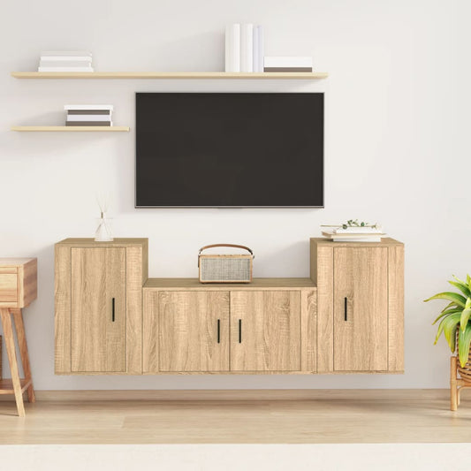 vidaXL 3 Piece TV Cabinet Set Sonoma Oak Engineered Wood