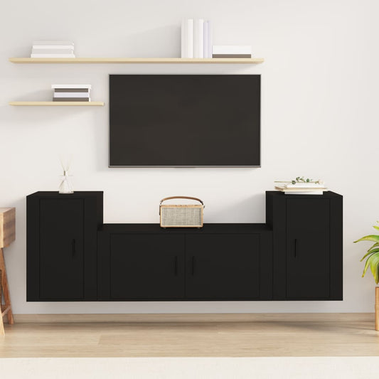 vidaXL 3 Piece TV Cabinet Set Black Engineered Wood