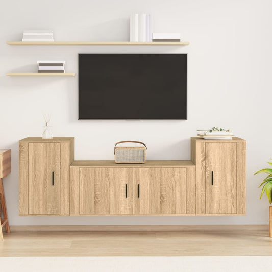 vidaXL 3 Piece TV Cabinet Set Sonoma Oak Engineered Wood