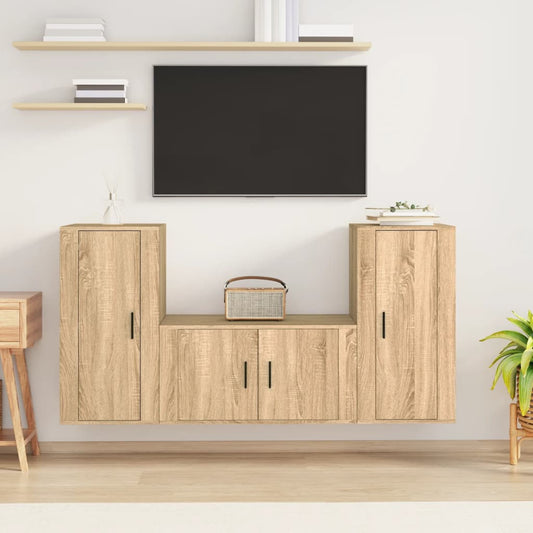 vidaXL 3 Piece TV Cabinet Set Sonoma Oak Engineered Wood