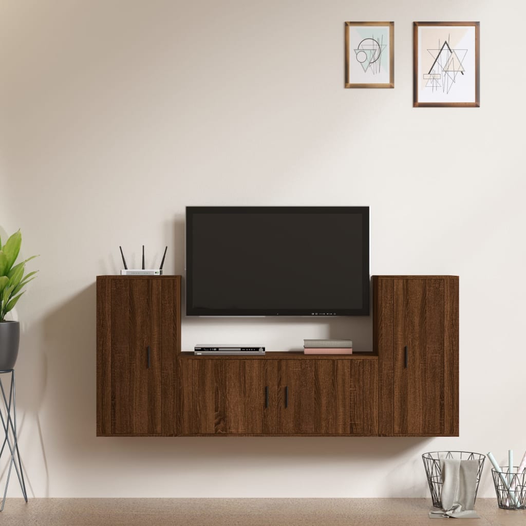 vidaXL 3 Piece TV Cabinet Set Brown Oak Engineered Wood