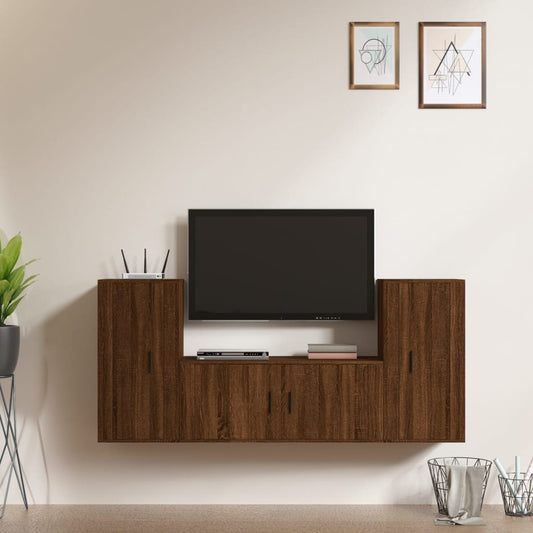 vidaXL 3 Piece TV Cabinet Set Brown Oak Engineered Wood