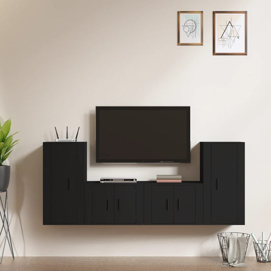 vidaXL 4 Piece TV Cabinet Set Black Engineered Wood