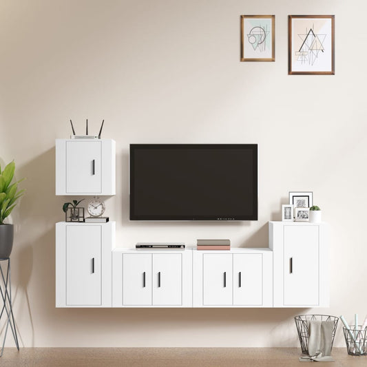 vidaXL 5 Piece TV Cabinet Set White Engineered Wood