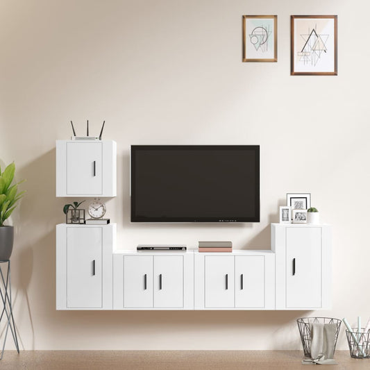 vidaXL 5 Piece TV Cabinet Set High Gloss White Engineered Wood