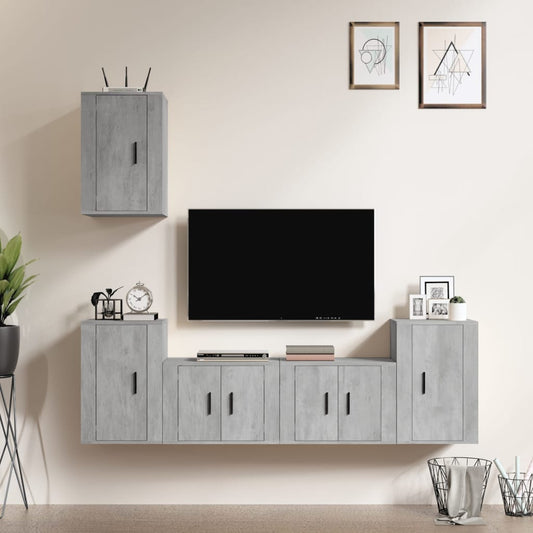 vidaXL 5 Piece TV Cabinet Set Concrete Grey Engineered Wood