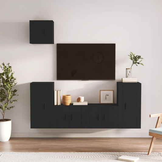 vidaXL 5 Piece TV Cabinet Set Black Engineered Wood