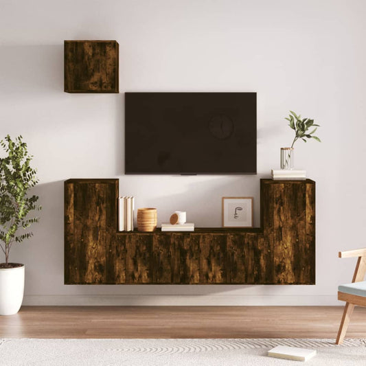 vidaXL 5 Piece TV Cabinet Set Smoked Oak Engineered Wood