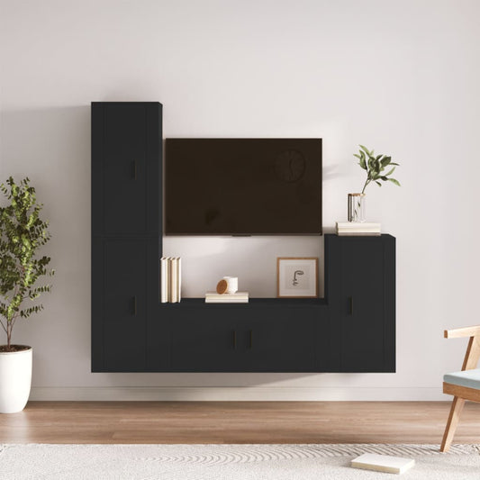 vidaXL 4 Piece TV Cabinet Set Black Engineered Wood
