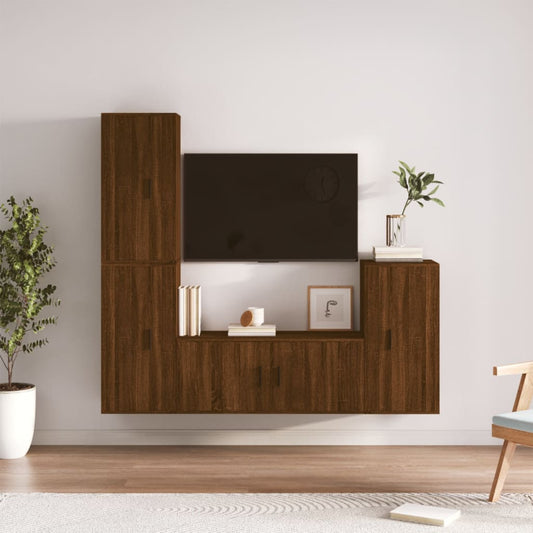 vidaXL 4 Piece TV Cabinet Set Brown Oak Engineered Wood