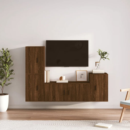 vidaXL 4 Piece TV Cabinet Set Brown Oak Engineered Wood