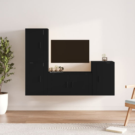 vidaXL 4 Piece TV Cabinet Set Black Engineered Wood