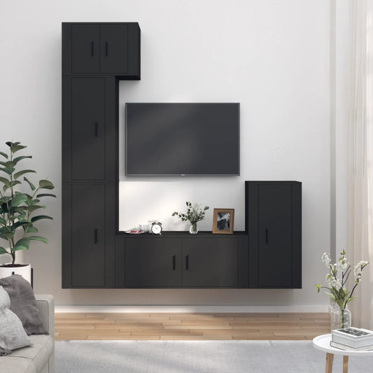 vidaXL 5 Piece TV Cabinet Set Black Engineered Wood