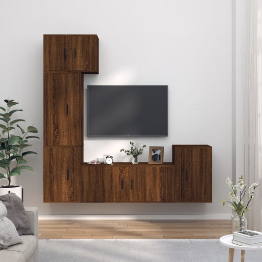 vidaXL 5 Piece TV Cabinet Set Brown Oak Engineered Wood