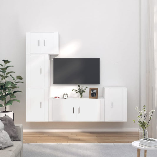 vidaXL 5 Piece TV Cabinet Set White Engineered Wood