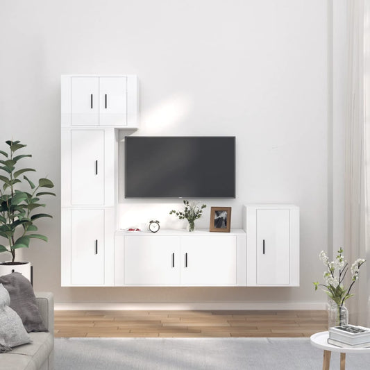 vidaXL 5 Piece TV Cabinet Set High Gloss White Engineered Wood