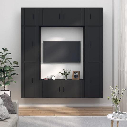 vidaXL 8 Piece TV Cabinet Set Black Engineered Wood