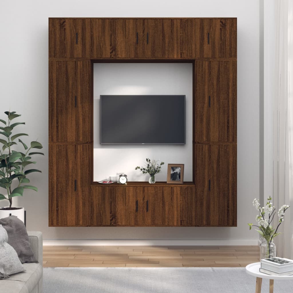 vidaXL 8 Piece TV Cabinet Set Brown Oak Engineered Wood