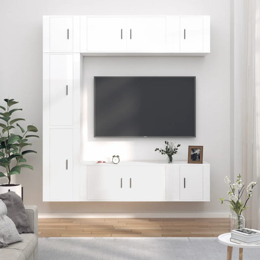 vidaXL 7 Piece TV Cabinet Set High Gloss White Engineered Wood