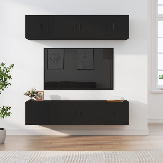 vidaXL 6 Piece TV Cabinet Set Black Engineered Wood