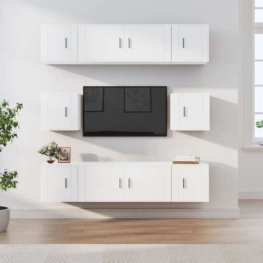 vidaXL 8 Piece TV Cabinet Set White Engineered Wood