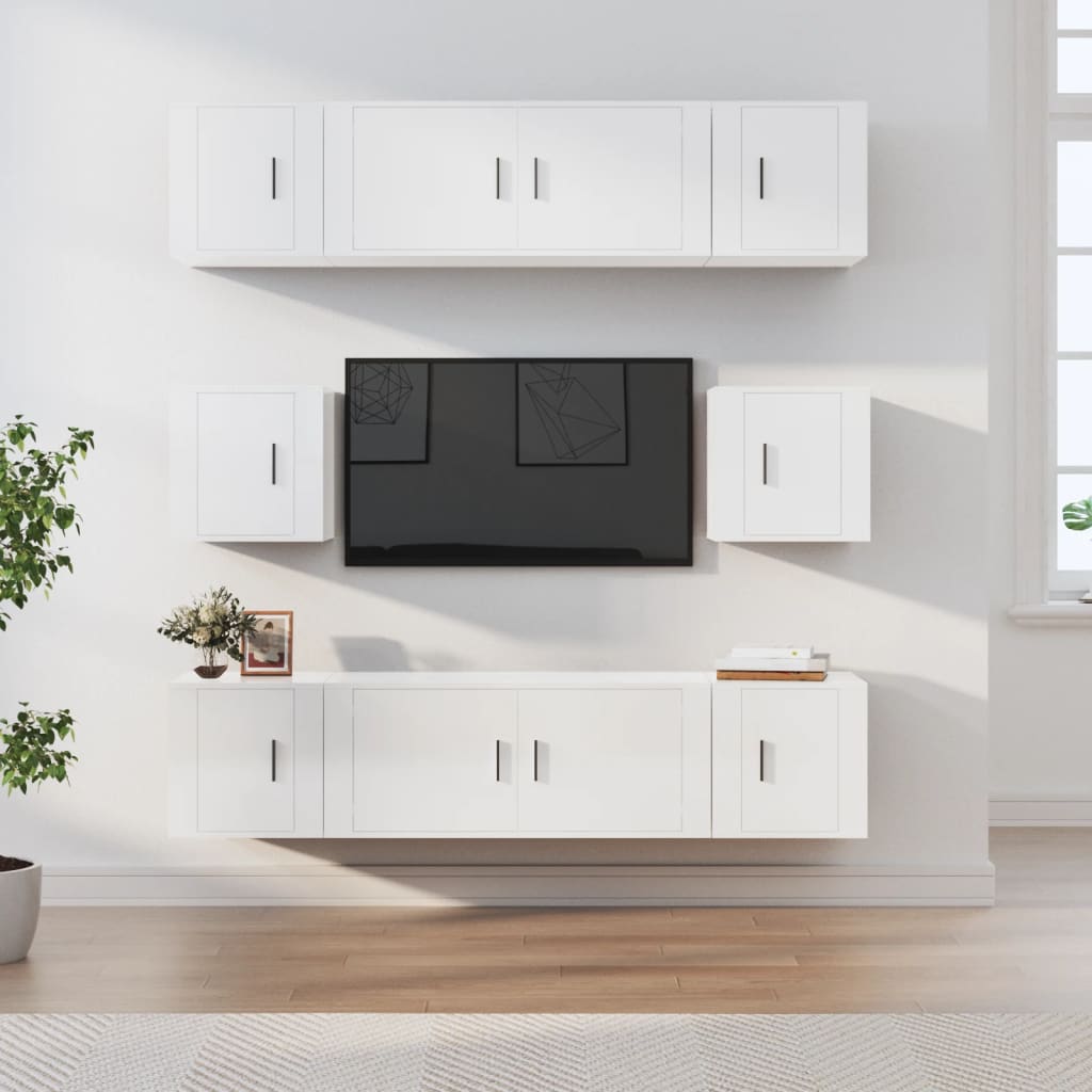 vidaXL 8 Piece TV Cabinet Set High Gloss White Engineered Wood