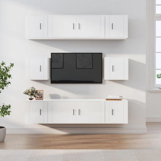 vidaXL 8 Piece TV Cabinet Set High Gloss White Engineered Wood
