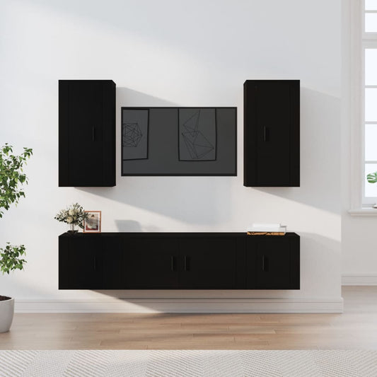 vidaXL 5 Piece TV Cabinet Set Black Engineered Wood