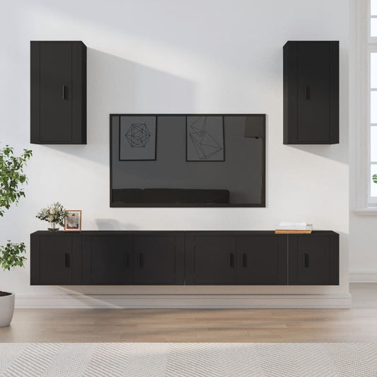 vidaXL 6 Piece TV Cabinet Set Black Engineered Wood