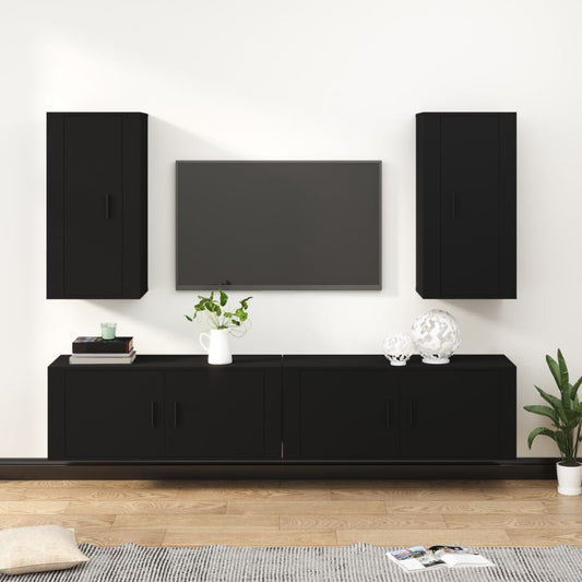 vidaXL 4 Piece TV Cabinet Set Black Engineered Wood