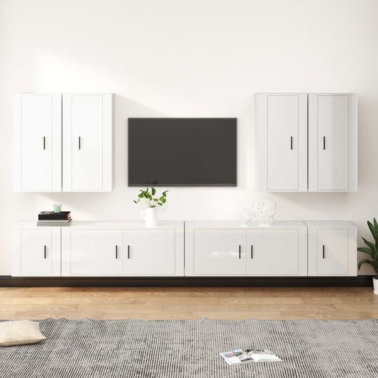 vidaXL 8 Piece TV Cabinet Set High Gloss White Engineered Wood