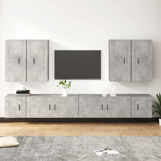 vidaXL 8 Piece TV Cabinet Set Concrete Grey Engineered Wood
