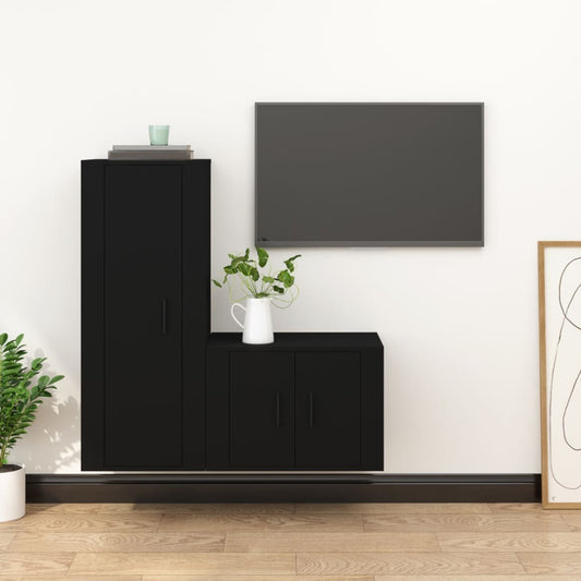 vidaXL 2 Piece TV Cabinet Set Black Engineered Wood