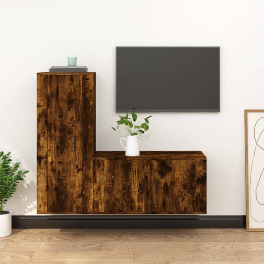 vidaXL 2 Piece TV Cabinet Set Smoked Oak Engineered Wood