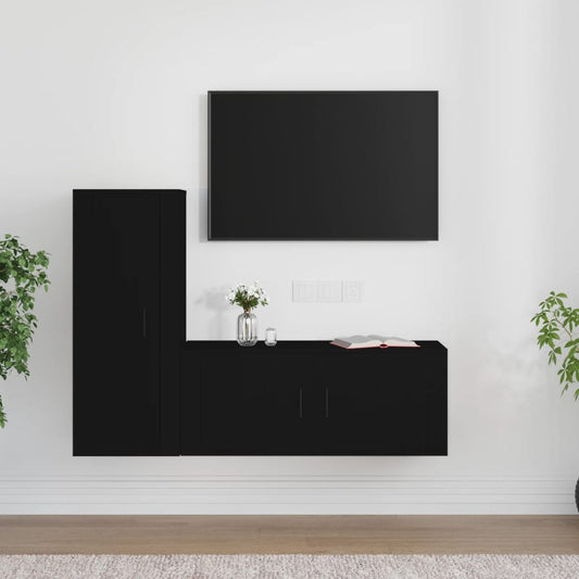 vidaXL 2 Piece TV Cabinet Set Black Engineered Wood