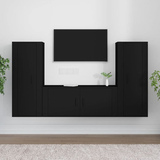 vidaXL 3 Piece TV Cabinet Set Black Engineered Wood