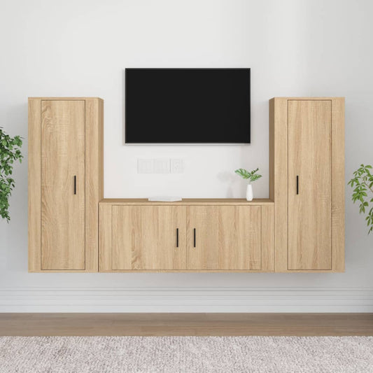 vidaXL 3 Piece TV Cabinet Set Sonoma Oak Engineered Wood